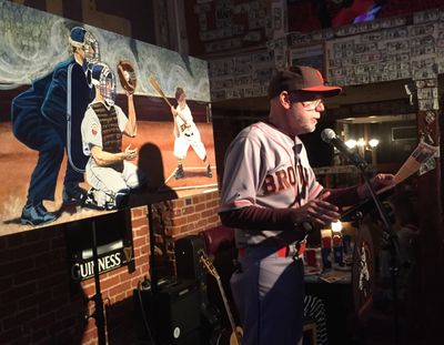 Tom Keefe addresses the faithful at O'Doherty's
