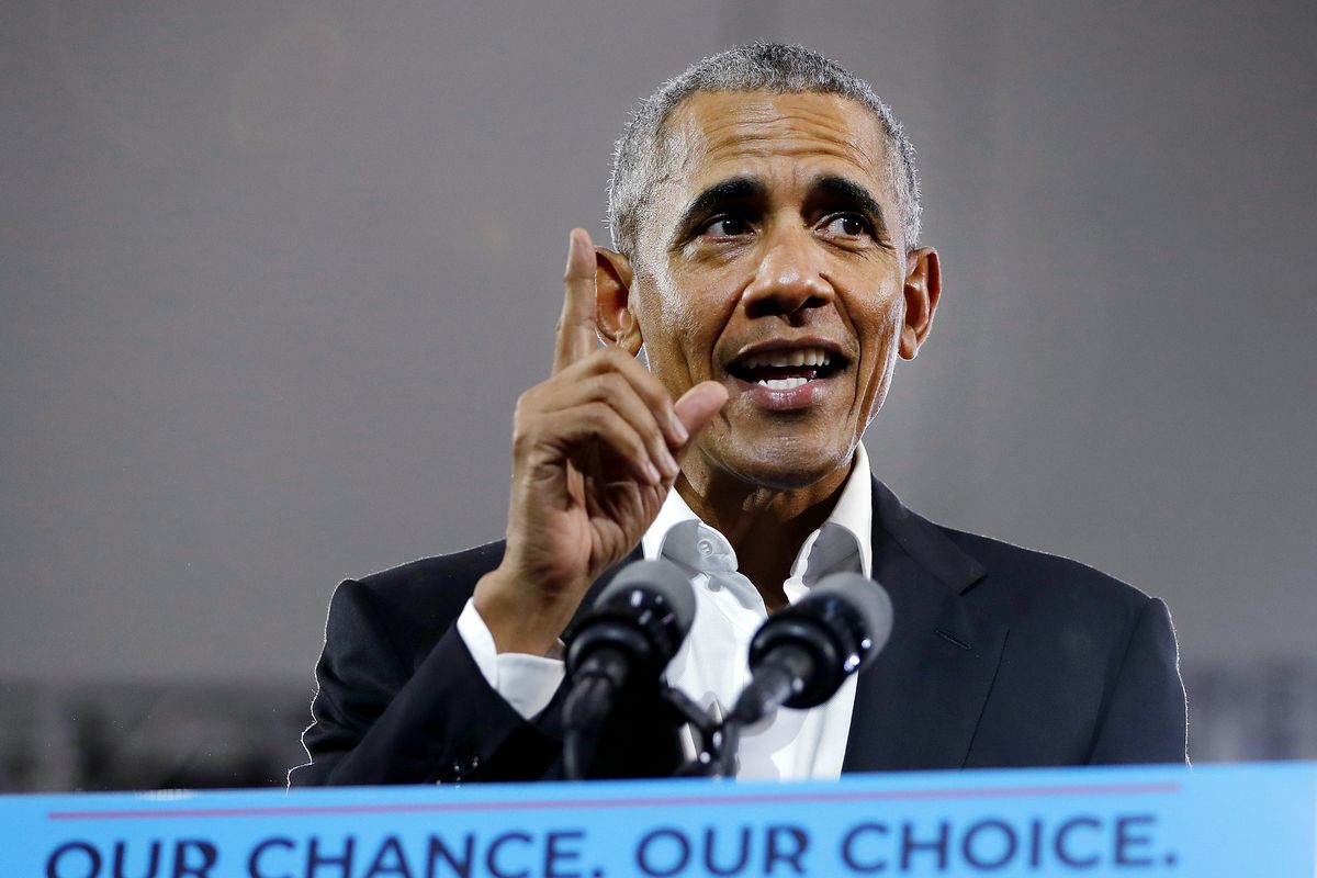 FILE - In this Nov. 8, 2018 file photo, former President Barack Obama steps on stage to speak during a campaign rally for Georgia gubernatorial candidate Stacey Abrams at Morehouse College in Atlanta. Since leaving the White House nearly four years ago, former President Barack Obama has repeatedly called for a new generation of political leaders to step up. On Wednesday, he’ll implore Americans to vote for Joe Biden, a 77-year-old who has been on the national political stage for more than four decades.  (John Bazemore)