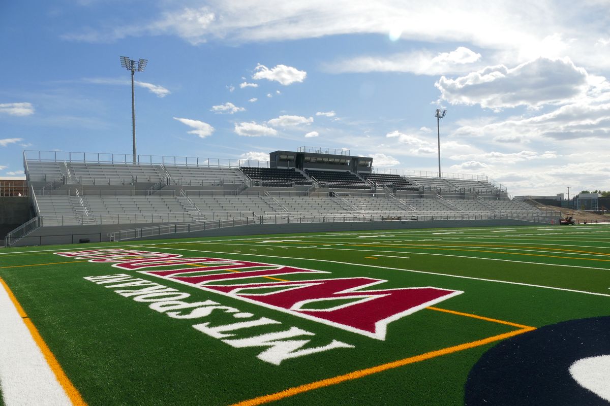 Union Stadium, the new sports arena for football, soccer and other events in the Mead School District, is nearing completion. It will serve Mead and Mt. Spokane High Schools as a sports venue and it can host performing arts performances, such as marching band and color guard events. Shown Thursday, August 20, 2020. Union Stadium is named after the Union School District which was based on the property at Farwell Road and Market Street and which Mead School District took over when Union went under.  (Jesse Tinsley/The Spokesman-Review)