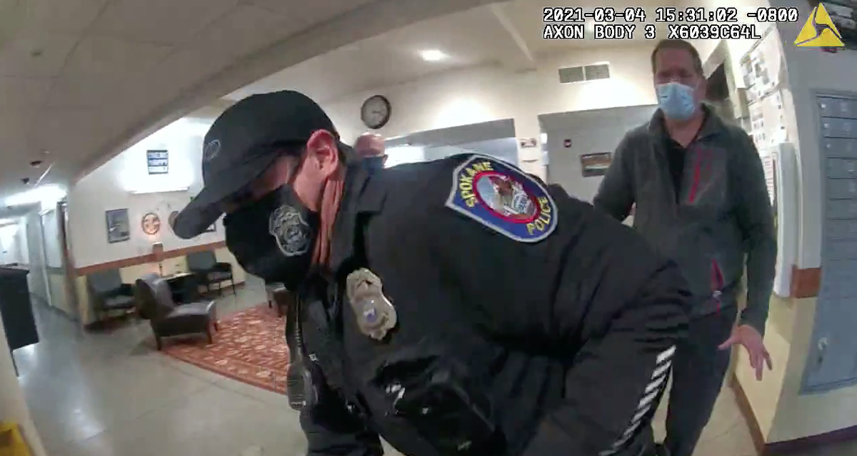 Spokane police provided video of a suicidal man pacing before punching an officer.  (Courtesy Spokane Police Department)
