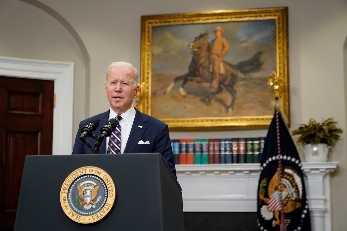 President Joe Biden speaks about a counterterrorism raid carried out by U.S. special forces that killed top Islamic State leader Abu Ibrahim al-Hashimi al-Qurayshi in northwestern Syria, Thursday, Feb. 3, 2022, in the Roosevelt Room of the White House in Washington.  (Patrick Semansky)