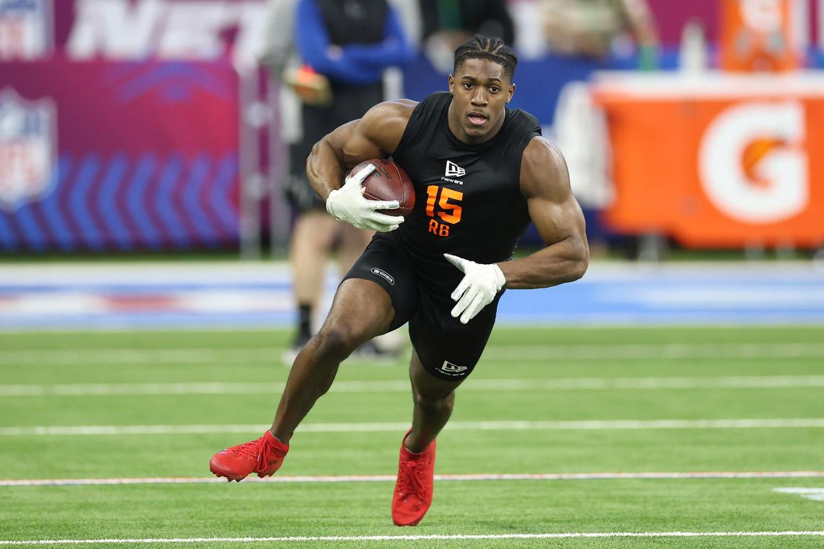 Seahawks rookie running back Jadarian Price, pictured during the NFL Scouting Combine in February, worked fully at the team’s recently completed OTAs.  (Tribune News Service)