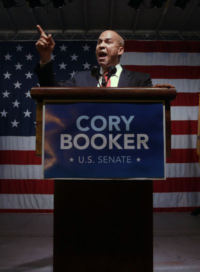 Newark Mayor and U.S. Senate candidate Cory Booker on Tuesday in Newark, N.J. (Associated Press)