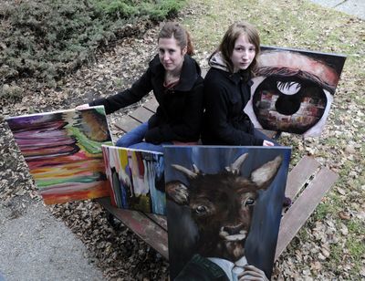 Sunny Hargrave, 23, and Mary Weisenburger, 18, are seen with some of their creations. (J. Bart Rayniak)