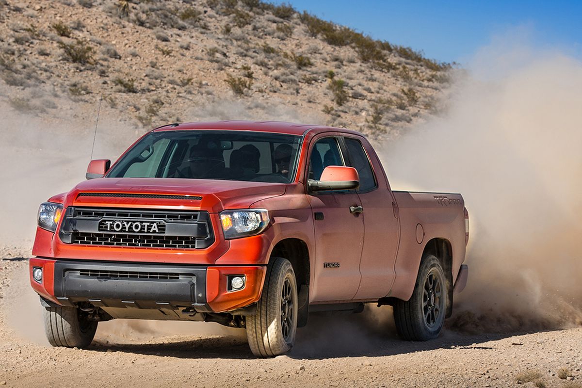 The 2017 Toyota Tundra is a full-size pickup with available 4WD. It’s available in six trim levels, one of which is the off-road ready TRD Pro. 
 (Toyota)