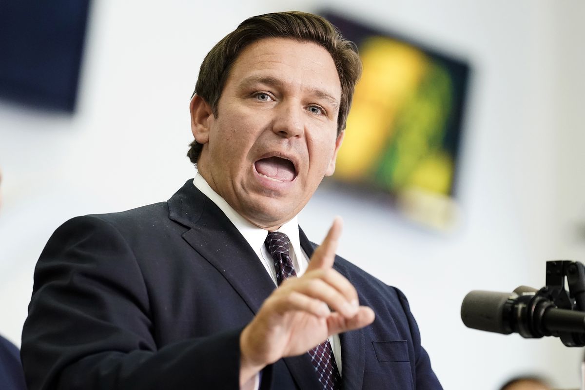 FILE - Florida Gov. Ron DeSantis speaks to supporters and members of the media after a bill signing on Nov. 18, 2021, in Brandon, Fla. DeSantis is taking the unusual step of asking his state