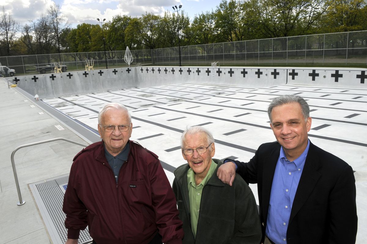 Stan, George and Steve Witter visit the new version of Witter Pool on Mission Avenue in Spokane. (Dan Pelle)