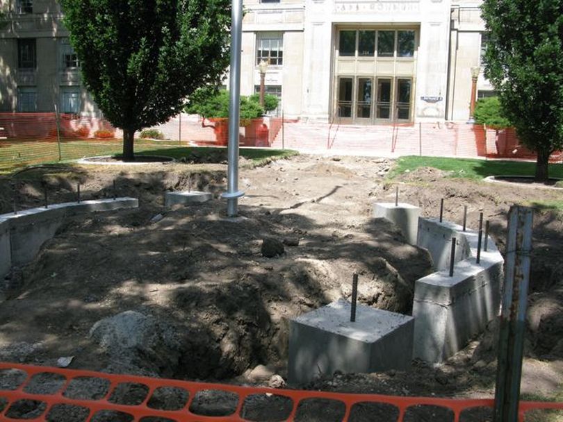 This construction project outside the now-vacant Capitol Annex is for a fallen soldiers' memorial, and is being constructed with donated funds (Betsy Russell)