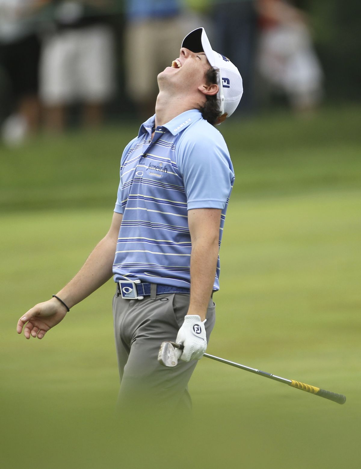 Rory McIlroy reacts to his eagle on the eighth hole, a wedge shot from 114 yards out, during the second round of the U.S. Open. (Associated Press)