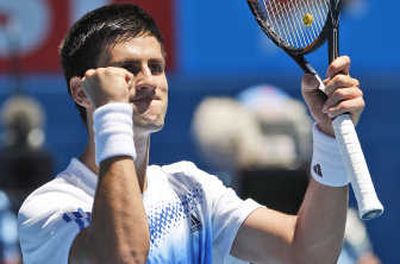 
Novak Djokovic celebrates his 6-0, 6-2, 7-6 (5) victory over Benjamin Becker in the first round of the Australian Open.Associated Press
 (Associated Press / The Spokesman-Review)