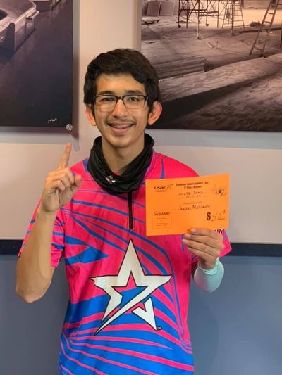 Omak's Jovan Mercado smiles after winning a recent Junior Bowlers Tour event at Lilac Lanes in Spokane.  (Courtesy)