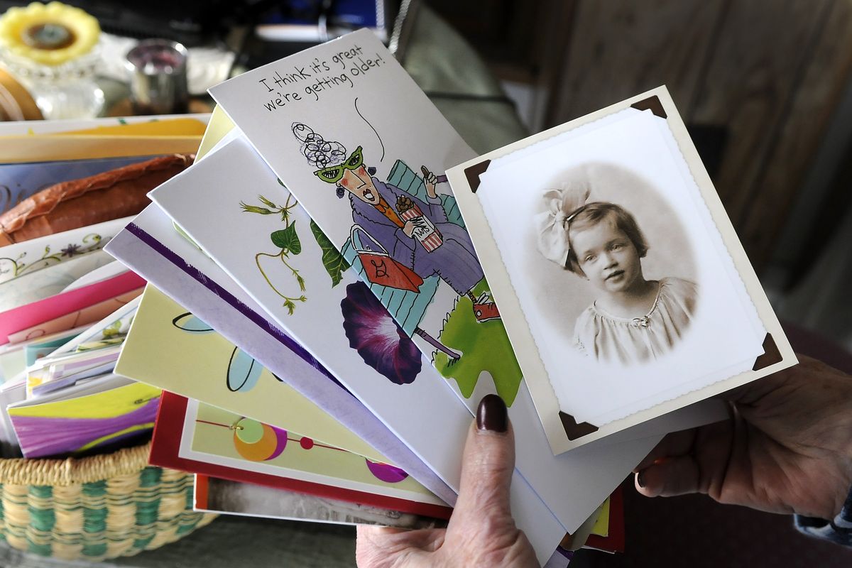 Robbie Griggs’ children sent out 84 cards announcing their mother’s 85th birthday (card at right). Griggs, of Spokane, received 105 birthday cards in the mail, including some from abroad. (Dan Pelle)