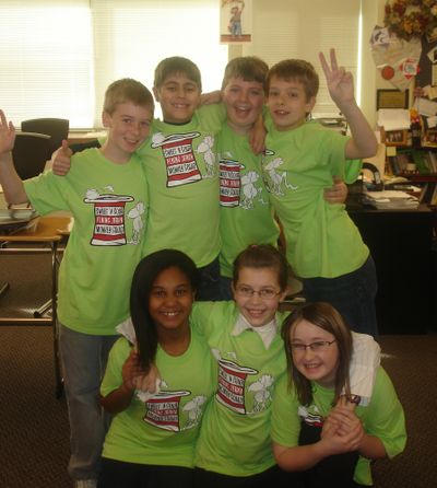 This is the Sunrise Elementary School Able Learner Destination Imagination team that took second-place in  state tournament. Back row, from left: Camden Crosby, Quinn Holmdahl, Matthew Naccarato and Nathan Carroll. Front row:  Mikayla Williamson, Ellie McDonald and Jesse Todd. Photo courtesy of Central Valley School District (Photo courtesy of Central Valley School District / The Spokesman-Review)