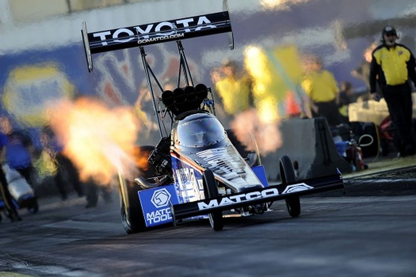 Five days after walking away from a spectacular crash at the season-opening event in Pomona, Calif., Antron Brown powered his brand new Matco Tools dragster to a leading time of 3.765 seconds at 314.83 mph during Friday's qualifying for the NHRA Mello Yello Drag Racing Series event in Phoenix, Arizona. (Photo courtesy of NHRA)
