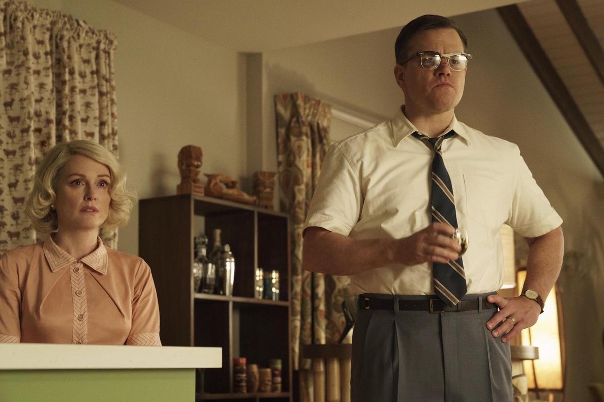 Julianne Moore, left, and Matt Damon in “Suburbicon.” (Hilary Bronwyn Gayle / Paramount Pictures)