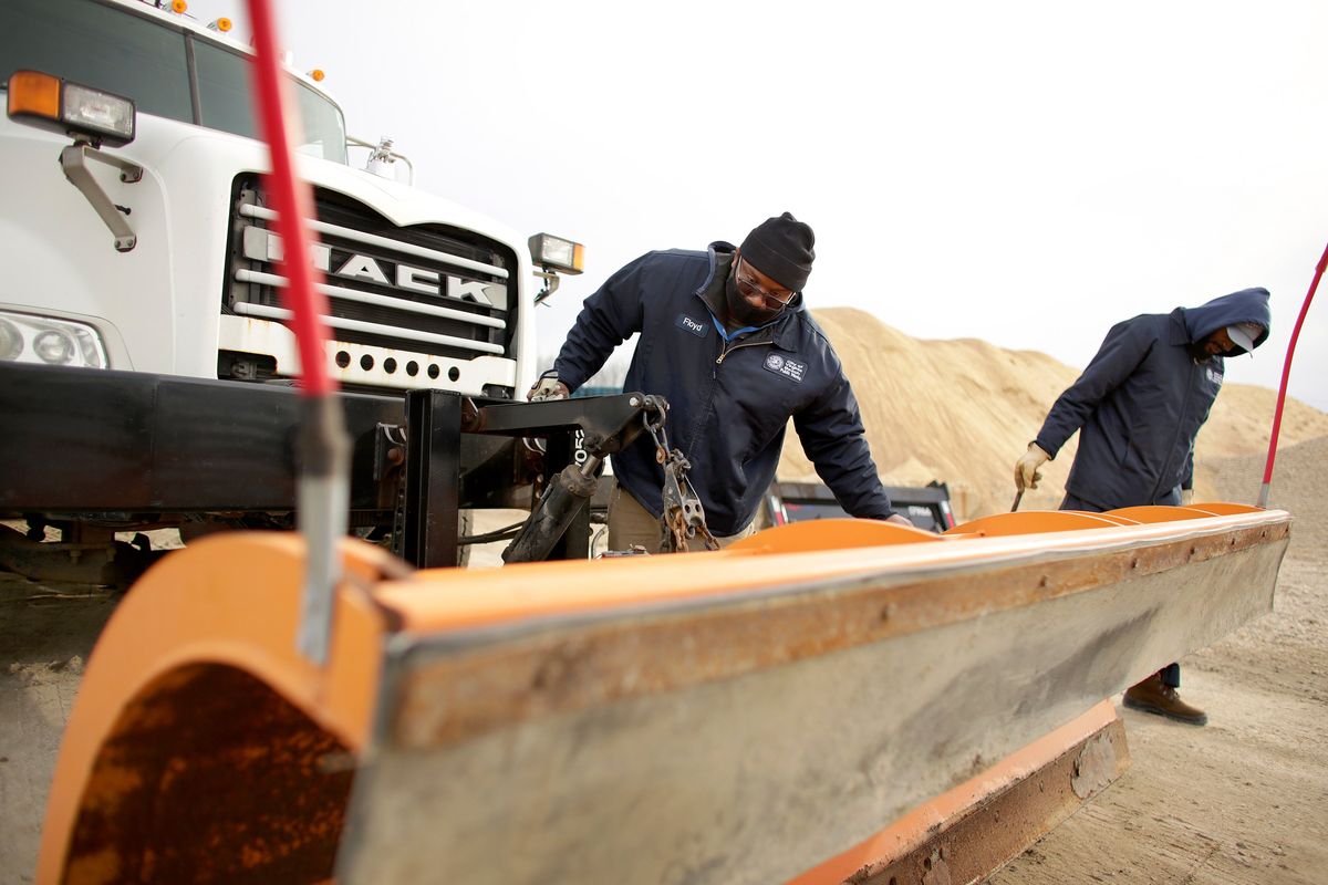 Virginia Beach, Va., Public Works crews prepare Thursday for snow from an impending winter storm.  (Stephen M. Katz)