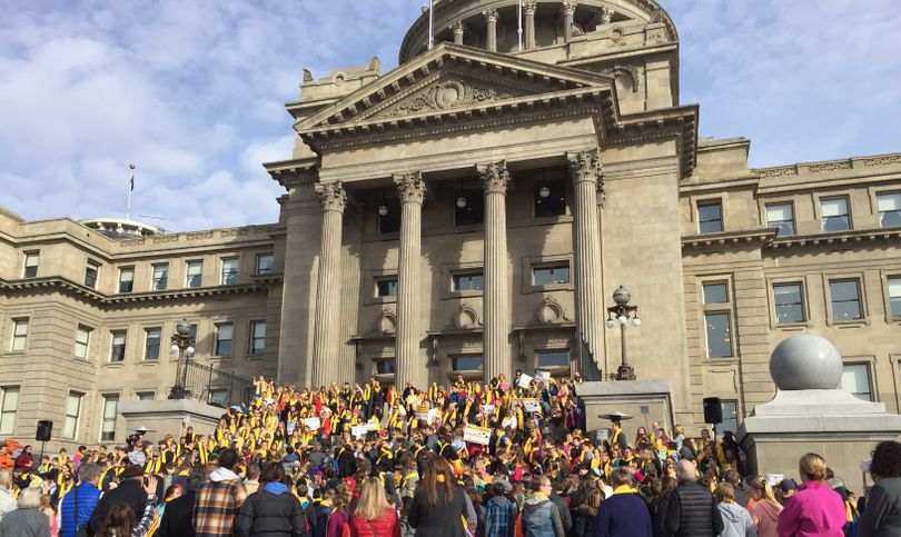 School choice rally on Idaho Capitol steps on Wednesday (Idaho EdNews / Clark Corbin)