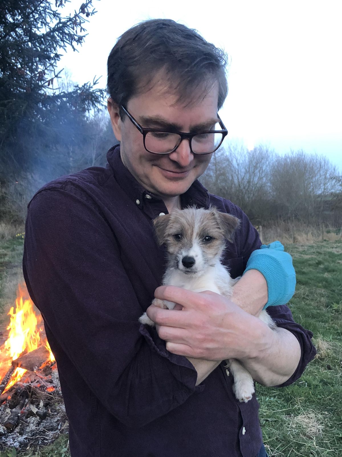 Spokane Symphony music director James Lowe is at home in Scotland during the coronavirus pandemic with his fiancee Charlotte and new puppy Humphrey. (Courtesy of James Lowe)