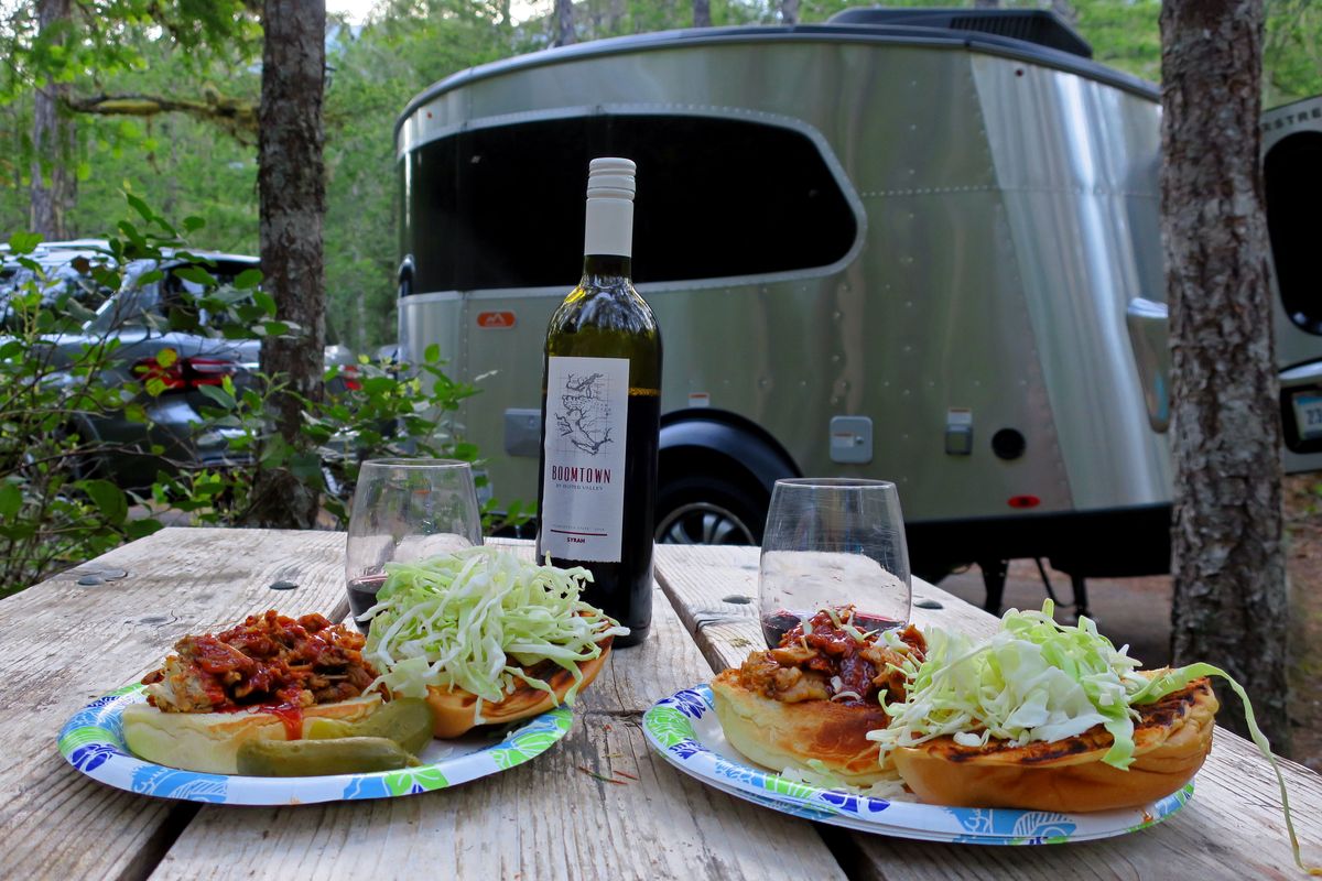 A dinner prepared in the Basecamp is served at the Newhalem Campground in North Cascades National Park. (John Nelson)