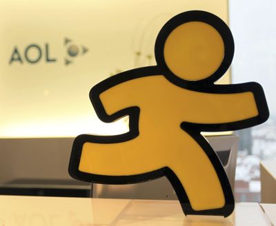 In this Jan. 12, 2010, file photo, an AOL logo is seen in the company's office in Hamburg, Germany. (Axel Heimken / Associated Press)