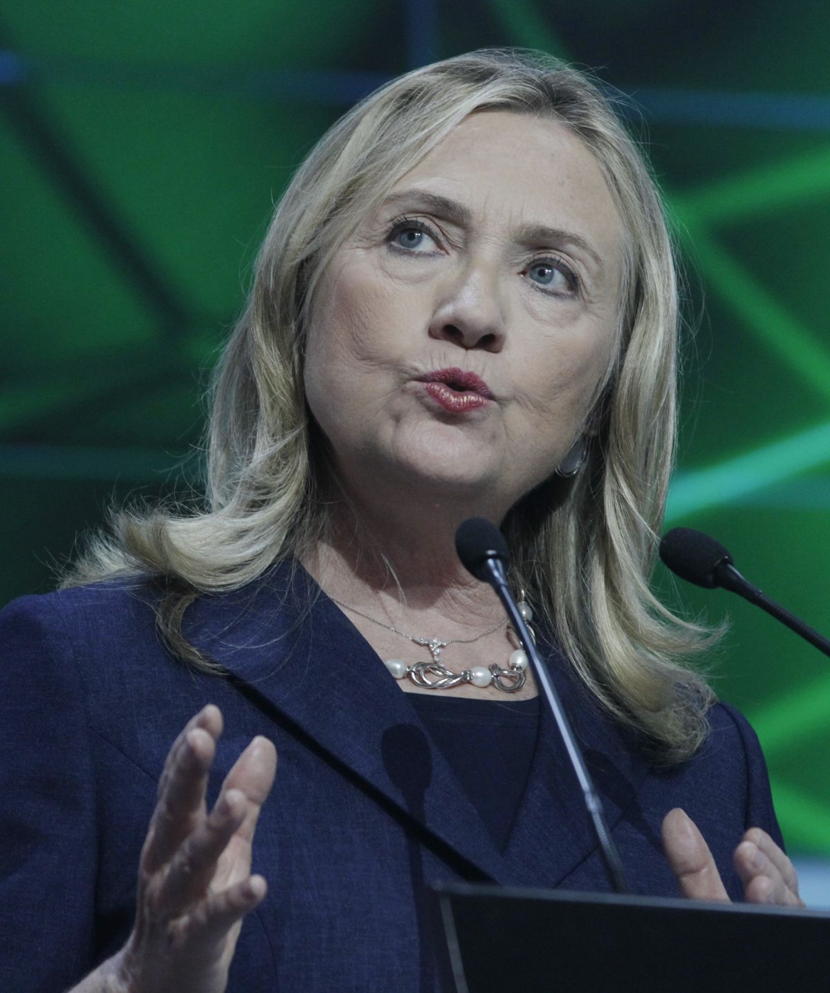 U.S. Secretary of State Hillary Rodham Clinton speaks at the APEC summit in Vladivostok, Russia, Saturday, Sept. 8, 2012. (Ahn Young-joon / Associated Press)