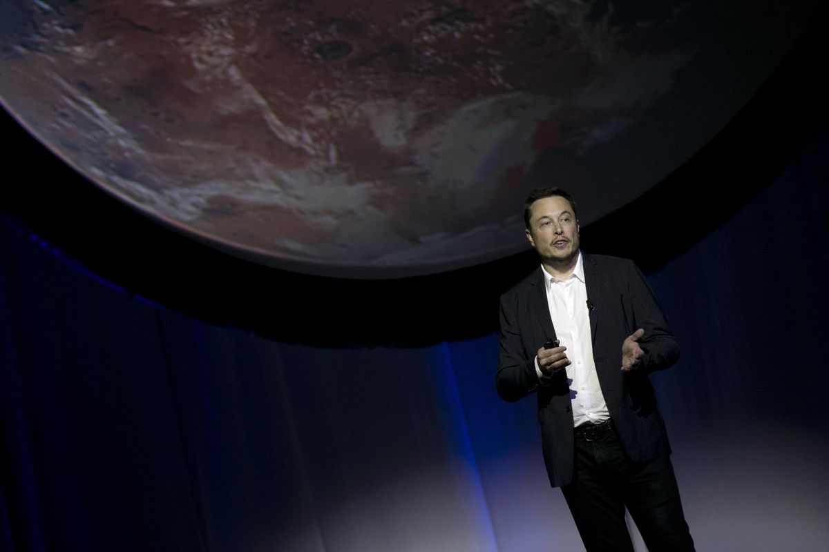 SpaceX founder Elon Musk speaks during the 67th International Astronautical Congress in Guadalajara, Mexico, Tuesday, Sept. 27, 2016. (Refugio Ruiz / Associated Press)