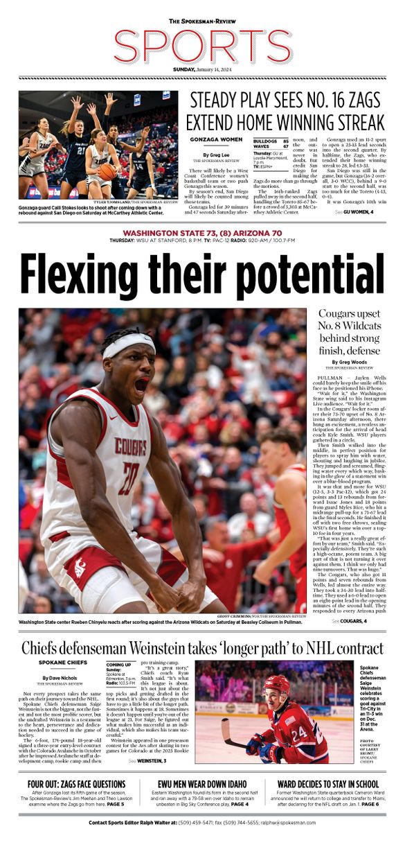 Sports Front Page for Jan. 14, 2024 | The Spokesman-Review