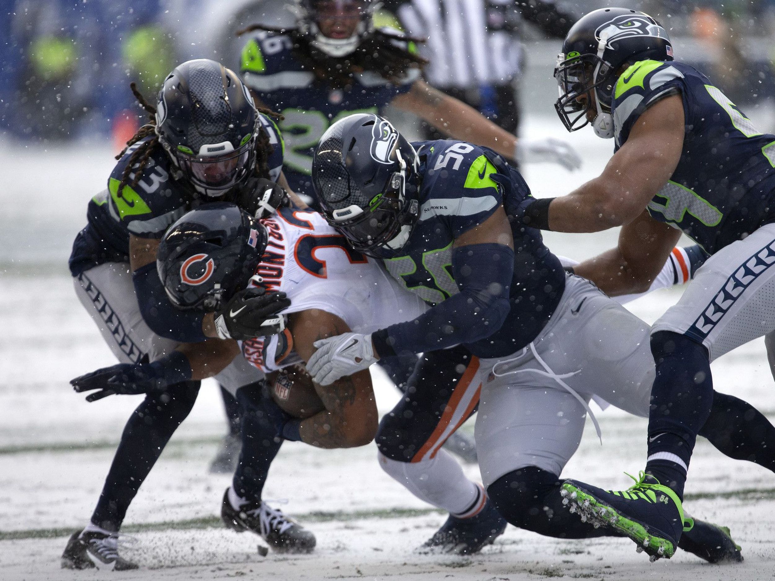 Seattle Seahawks linebacker Jordyn Brooks (56) in action during an