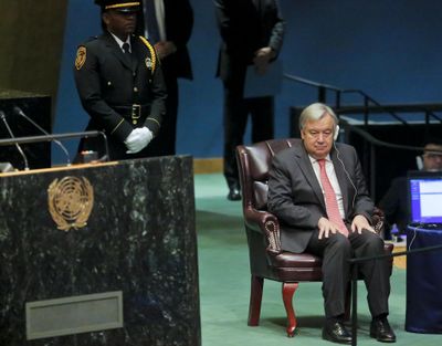U.N. Secretary-General-designate, Antonio Guterres, right, listens during a meeting of the U.N. General Assembly concerning his appointment, Thursday, Oct. 13, 2016 at U.N. headquarters. (Bebeto Matthews / AP)