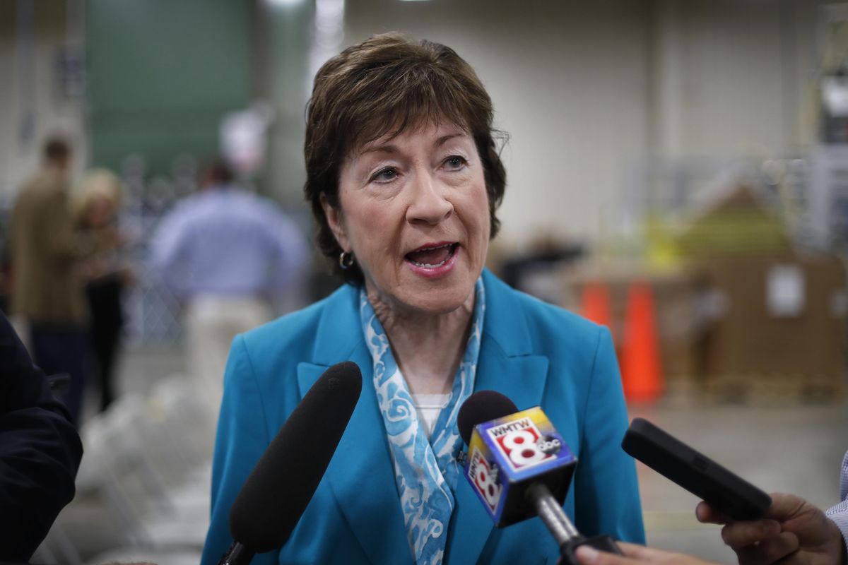 In this Thursday, Aug. 17, 2017, file photo, U.S. Sen. Susan Collins, R-Maine, speaks to members of the media while attending an event in Lewiston, Maine. Collins said Sunday, Sept. 24, she finds it "very difficult" to envision backing the last-chance GOP bill repealing the Obama health care law. (Robert F. Bukaty / Associated Press)