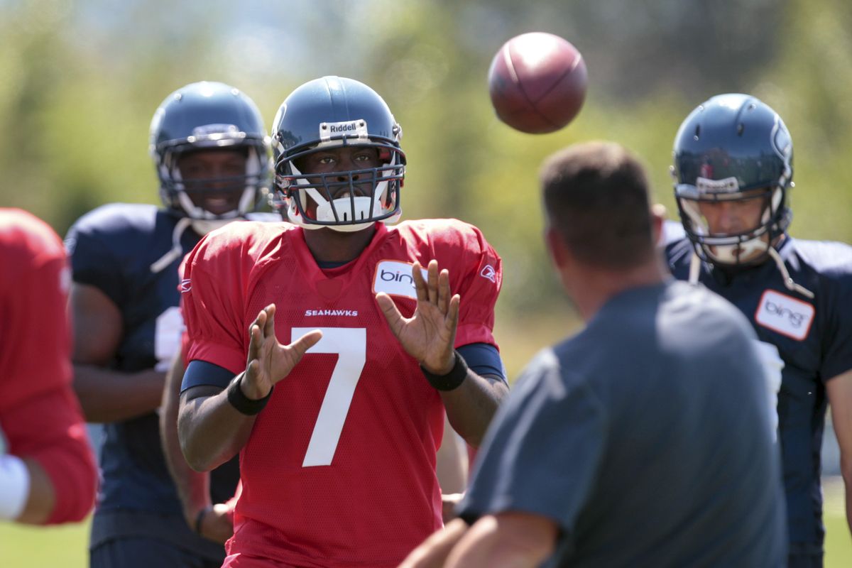 Tarvaris Jackson, already named Seattle’s new starting quarterback, shook off the rust Thursday during his first practice with the team. (Associated Press)