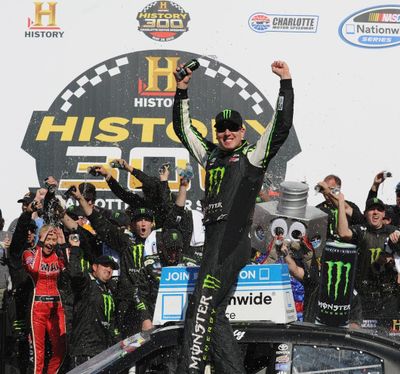 Kyle Busch, driver of the #54 Monster Energy Toyota, celebrates in Victory Lane after winning the NASCAR Nationwide Series History 300 at Charlotte Motor Speedway on May 25, 2013 in Concord, North Carolina. (Photo by Jared C. Tilton/Getty Images) (Jared Tilton / Getty Images North America)