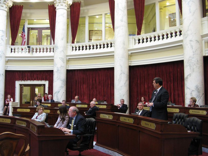 Sen. Jim Rice, R-Caldwell, debates in favor of HB 312a on Tuesday evening (Betsy Russell)