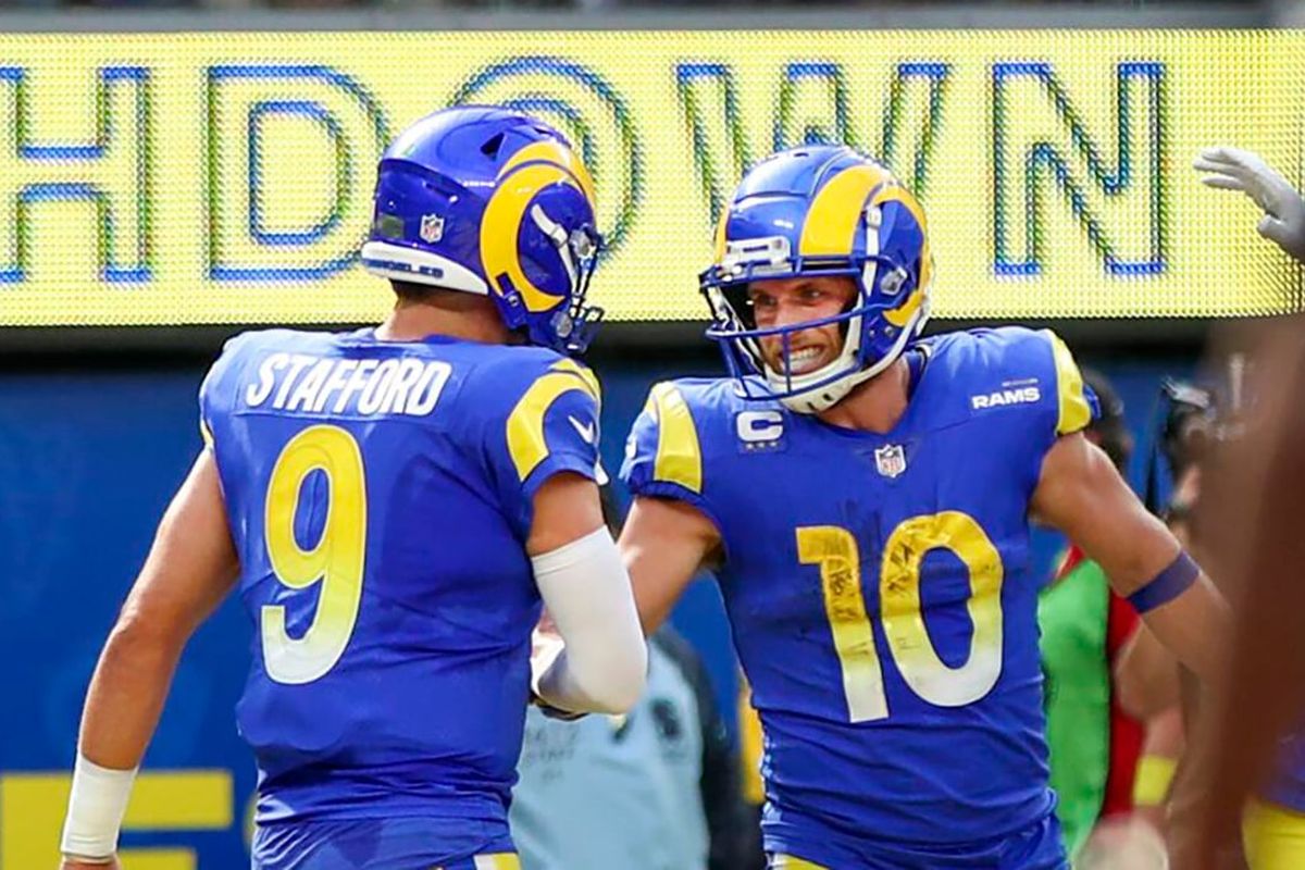 Los Angeles Rams Cooper Kupp, right, and quarterback Matthew Stafford hope to rediscover the magic from the team’s Super Bowl-winning season.  (Tribune News Service)