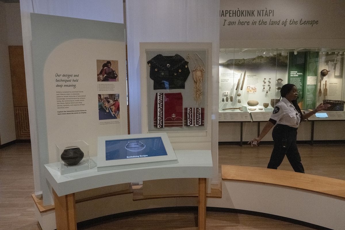 A gallery of Native American art is displayed at the Penn Museum on Nov. 21, 2025, in Philadelphia. As celebrations of Native American culture and precolonial Philadelphia plants grow, museums across the city prepare for America