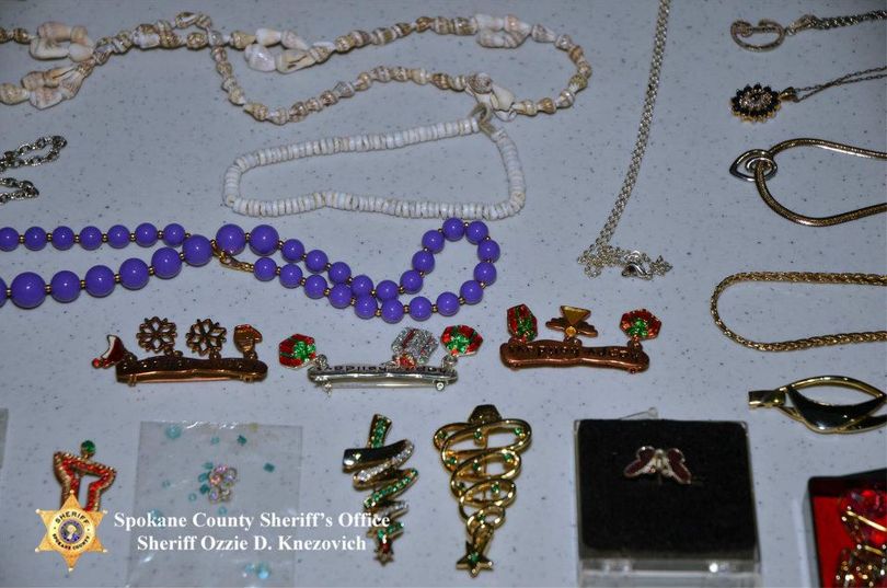 The Spokane County Sheriff's Office is trying to identify the owners of suspected stolen property seized Tuesday after a resident reported suspicious activity in Spokane Valley.
Officials found the items, which include silverware, jewelry and medical cards, in a car that Curtis McKelvey, 28, was driving when sheriff's Deputy Ebel stopped him for driving with expired tabs near Liberty and Argonne roads about 11:30 a.m. Tuesday, sheriff's spokesman Deputy Craig Chamberlin said today.
Ebel was looking for the vehicle after a neighbors in the area of 7900 East Gunning Drive reported two suspicious men who'd walked into a backyard after backing a vehicle into a driveway.
McKelvey told Ebel he and his friend were in the area looking for work, Chamberlin said. He later said he was a heroin addict who needed money to buy more.
He allowed members of the sheriff's office burglary task force to search his car, where they located the suspected stolen property, along with bolt cutters, gloves and shaved car keys.
McKelvey was arrested on a felony warrant out of Adams County.
Photos of the property are available on the Sheriff's Office website or Facebook page. Victims who can identify their belongings should call Crime Check at (509) 456-2233 with the number o their theft report. You must provide proof of ownership to get your items back. (Spokane County Sheriff's Office)