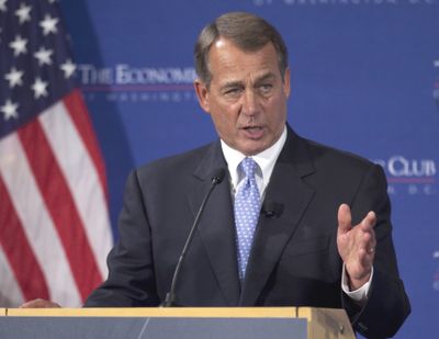 House Speaker John Boehner speaks Thursday at the Economic Club of Washington. (Associated Press)