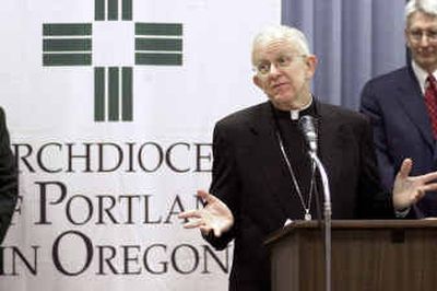 
Archdiocese of Portland Archbishop John Vlazny gestures during a press conference.
 (Associated Press / The Spokesman-Review)