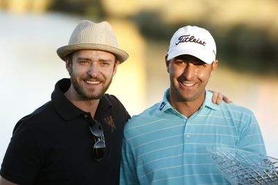 Justin Timberlake, left, with winner Marc Turnesa at the Justin Timberlake Shriners Hospitals for Children Open golf tournament.  (Associated Press / The Spokesman-Review)