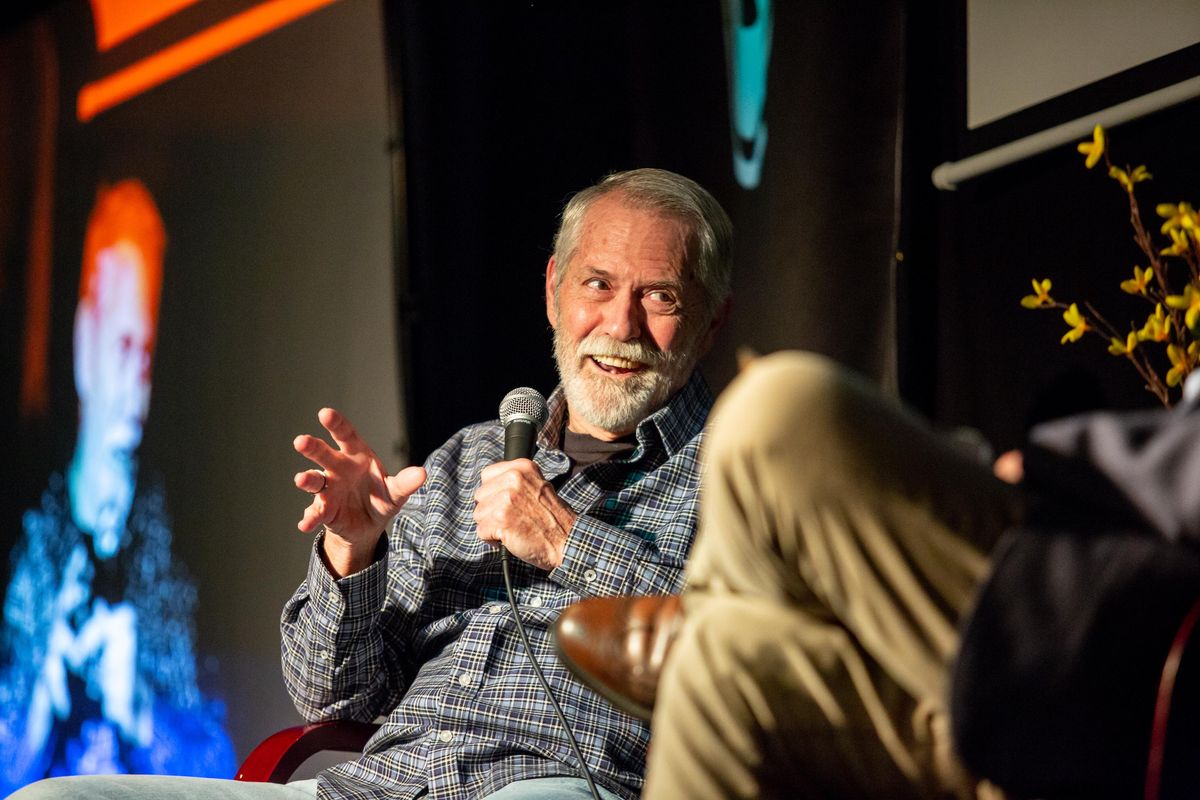 Award-winning author Chris Crutcher speaks at a Northwest Passages night on Wednesday, Jan. 16, 2019 in The Spokesman-Review event room. Crutcher earned his education locally at Eastern Washington University and has written 15 books. (Libby Kamrowski / The Spokesman-Review)