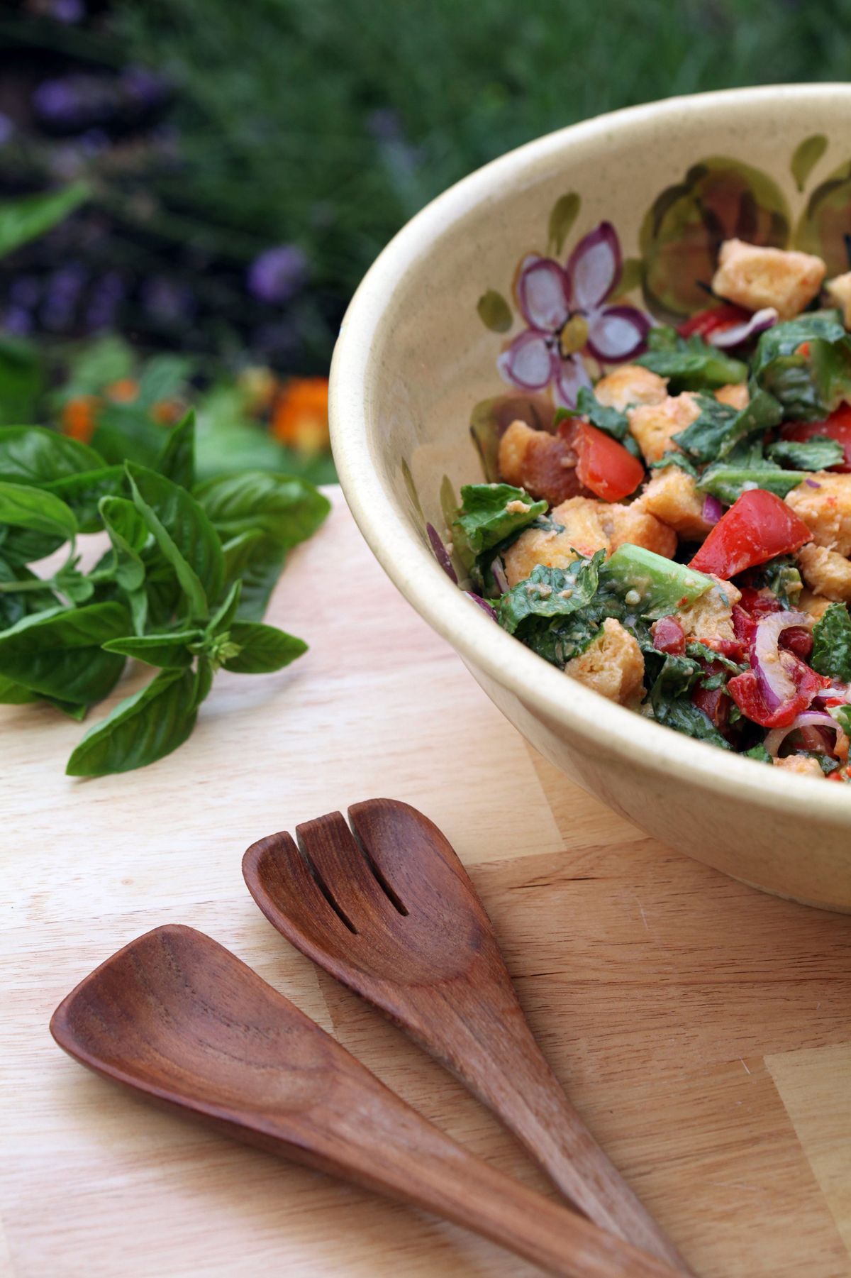 Basil and tarragon are options for Garden Panzanella, which also makes use of day-old bread.