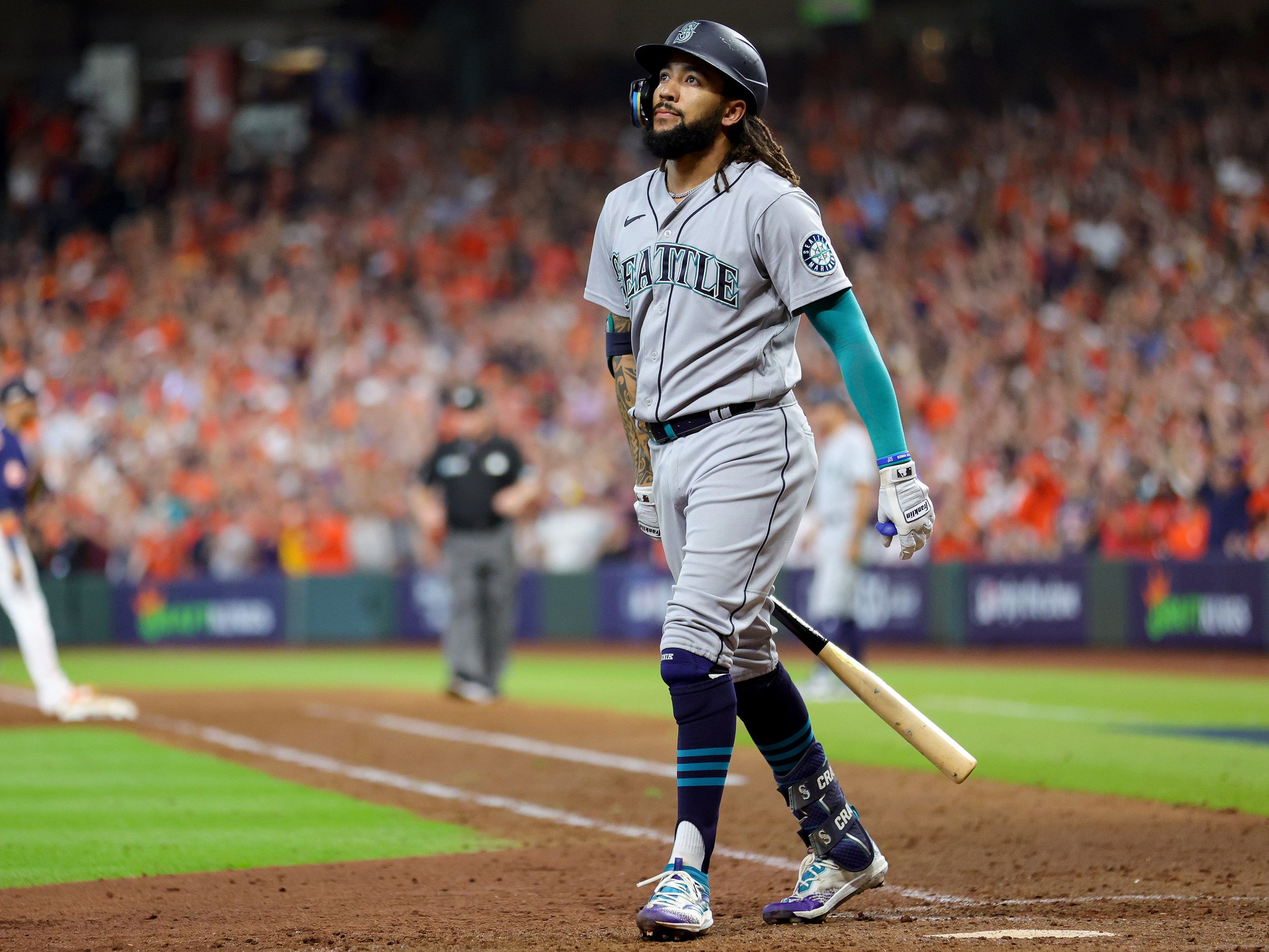 MLB Network - A big 2-run HR in Game 1 and a 3-hit performance in Game 2 💪  What a showing from the Seattle Mariners catcher in the Wild Card Series.