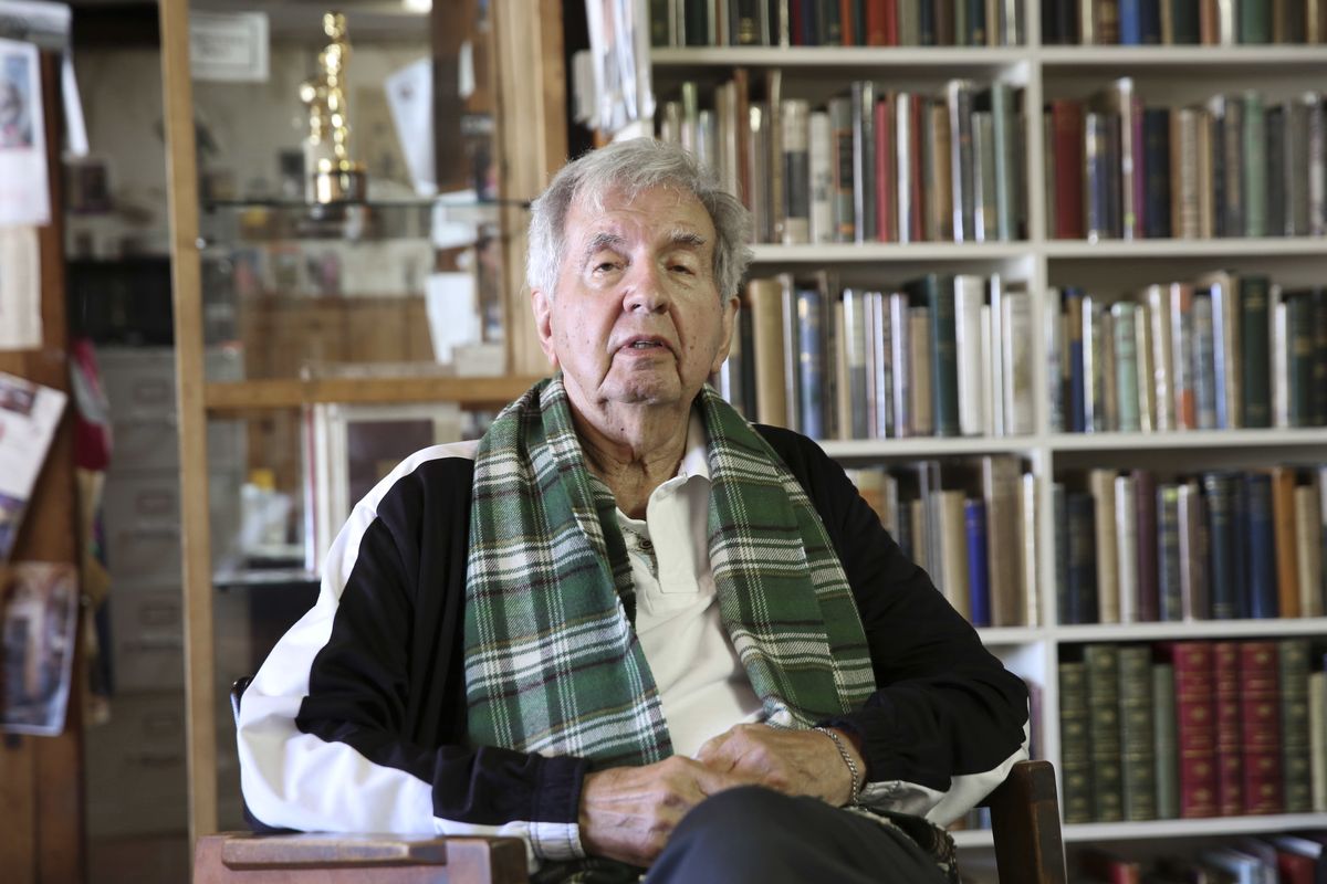 Pulitzer Prize-winning author Larry McMurtry sits in his book store April 30, 2014 in Archer City, Texas. McMurtry has died at the age of 84. (LM Otero)