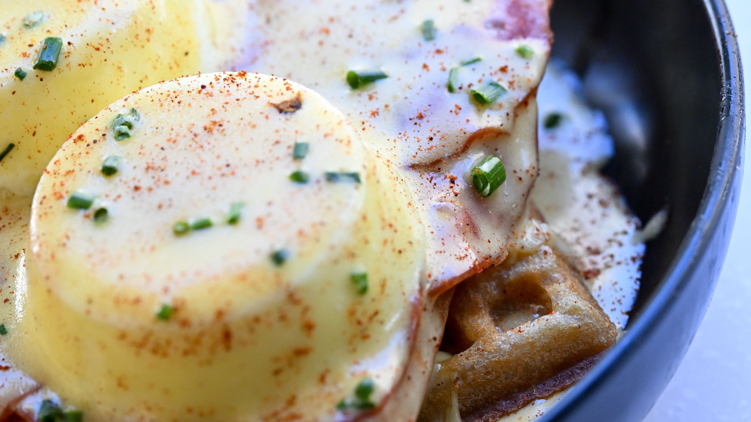 Eggs Benedict on Tater Tot Waffles make fantastic Father's Day fare