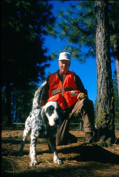 Gene Mahoney of Medical Lake with his English setter, I’m Dick Too. The dog was inducted into the National Shoot to Retrieve Association Hall of Fame in 2002. (Rich Landers / The Spokesman-Review)