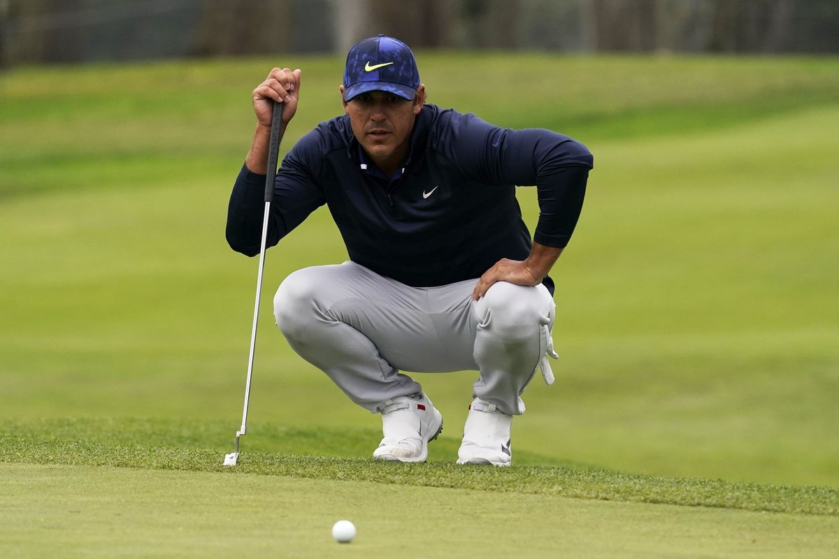 Brooks Koepka lines up a putt on the 13th hole during the third round of the PGA Championship golf tournament at TPC Harding Park Saturday, Aug. 8, 2020, in San Francisco.  (Associated Press)