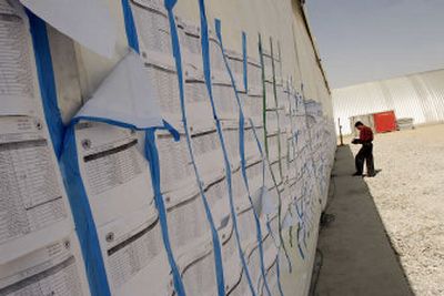 
A candidate representative checks the results of the polling stations in the Kabul Counting Center, Afghanistan. Election authorities announced Thursday the first few unofficial results in Afghanistan's parliamentary election. 
 (Associated Press / The Spokesman-Review)