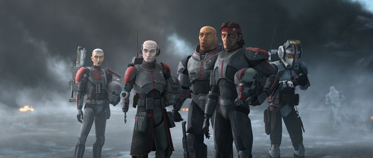 Crosshair, Echo, Wrecker, Hunter and Tech in “Star Wars: The Bad Batch.”  (Lucasfilm Ltd./Disney+)