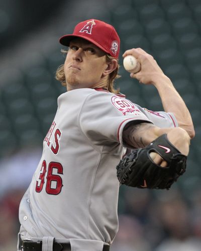 Jered Weaver of the Angels allowed five hits in a complete-game shutout. (Associated Press)