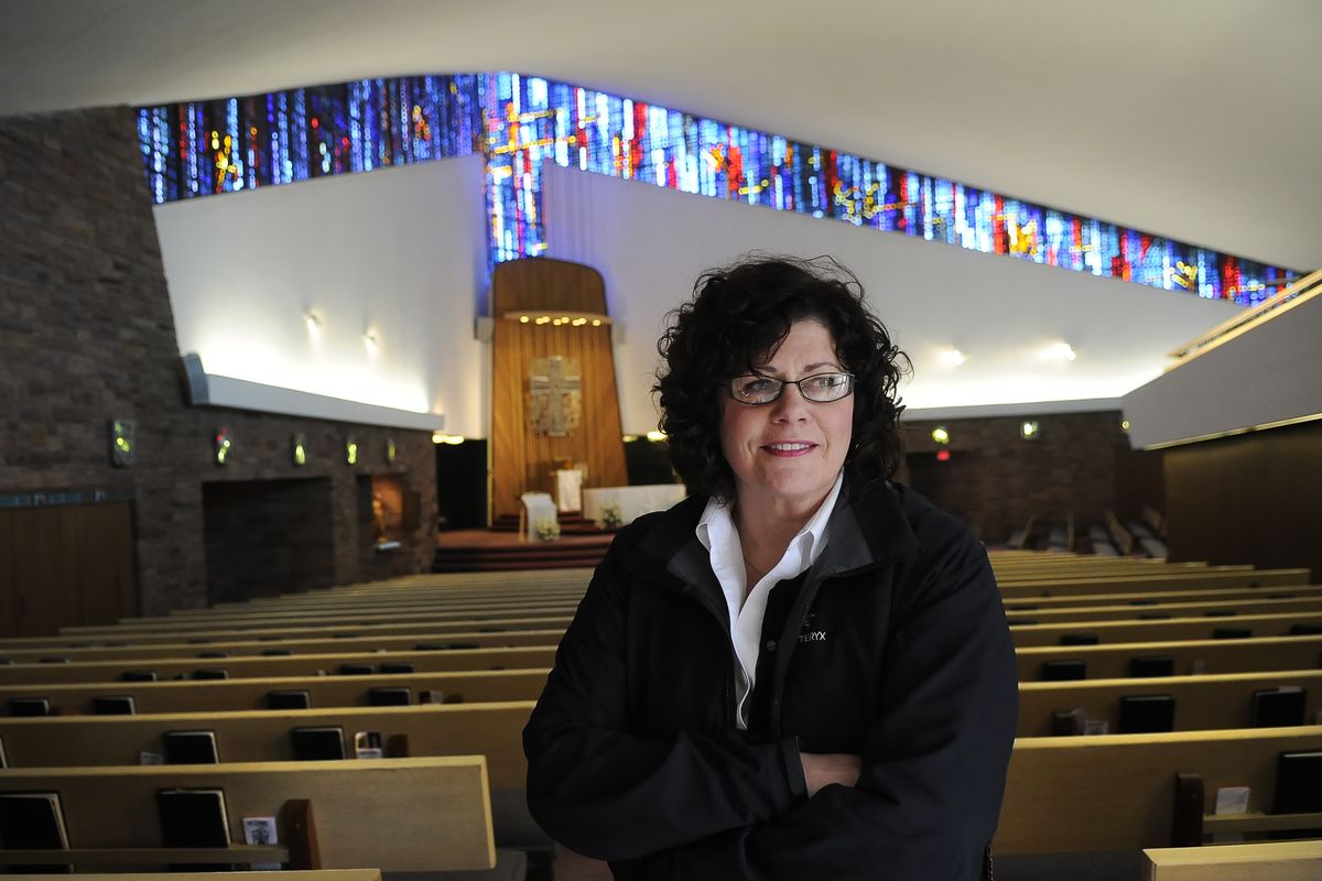 Kristen Griffin of the Spokane City-County Historic Preservation Office is trying to increase awareness and appreciation for mid-century modern architecture, such as the distinct style embodied by St. Charles Catholic Church. (Dan Pelle)